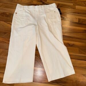 Jones New York Women 2X White Gold Accent Pull-On Capri Pant stretch casual NEW
